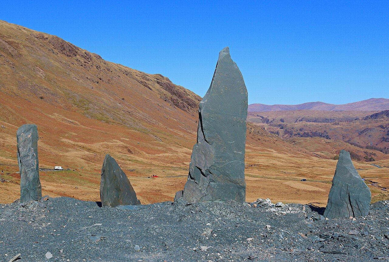Slate buildings of Honister Slate Mine at the top of Honister Pass, Borrowdale