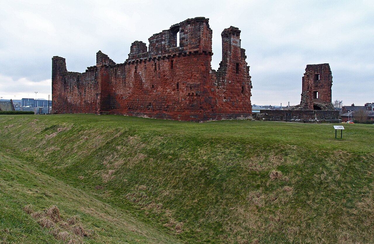 The red sandstone ruins of Penrith Castle in Castle Park, Penrith